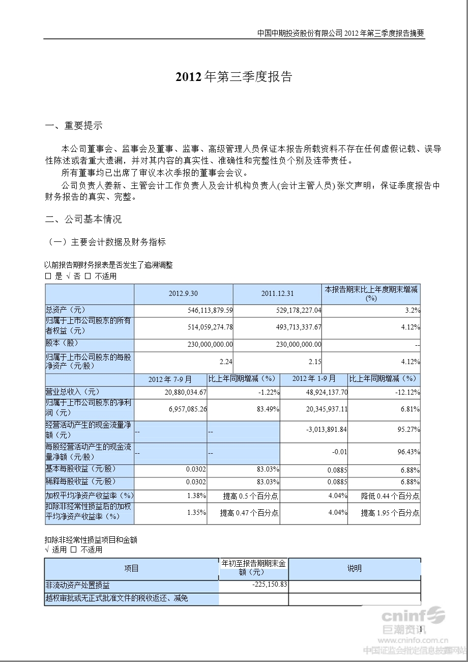 中国中期：第三季度报告正文.ppt_第1页