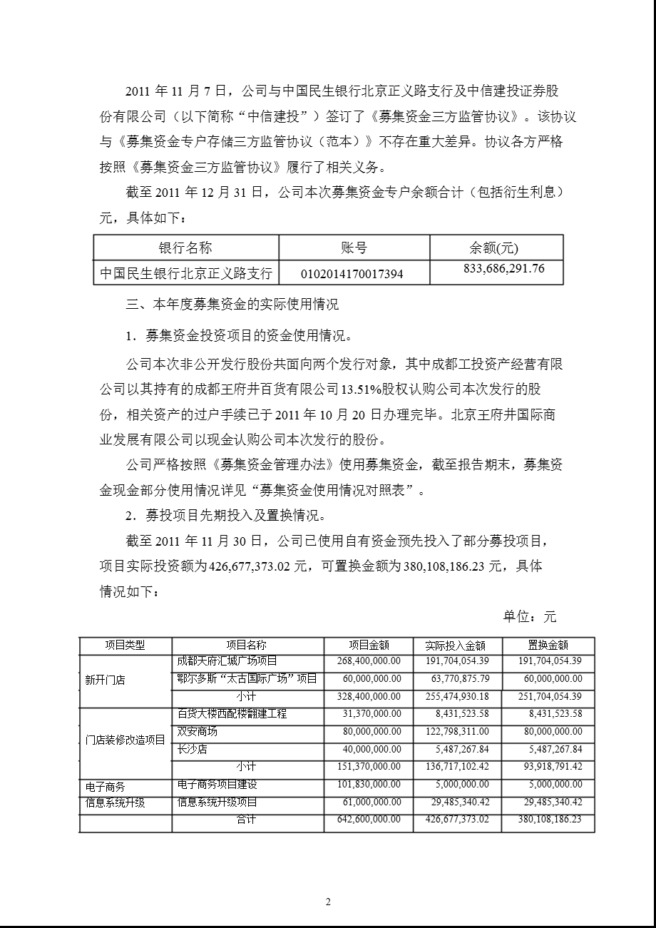 600859 王府井关于公司募集资金存放与实际使用情况的专项报告.ppt_第2页