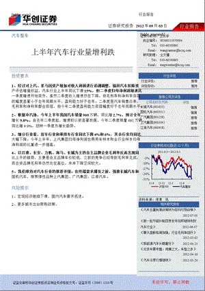 汽车整车：上半汽车行业量增利跌0905.ppt