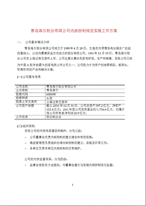 600690 青岛海尔内部控制规范实施工作方案.ppt