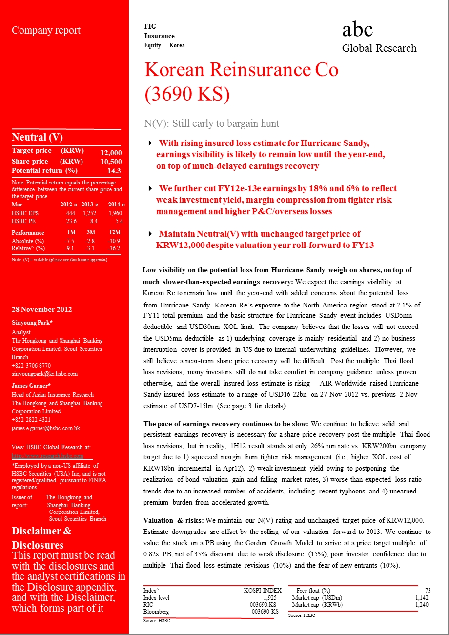 KOREANREINSURANCECO(3690.KS)N(V)：STILLEARLYTOBARGAINHUNT1214.ppt_第1页