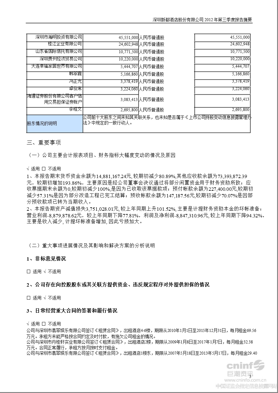 新都酒店：第三季度报告正文（更新后） .ppt_第3页