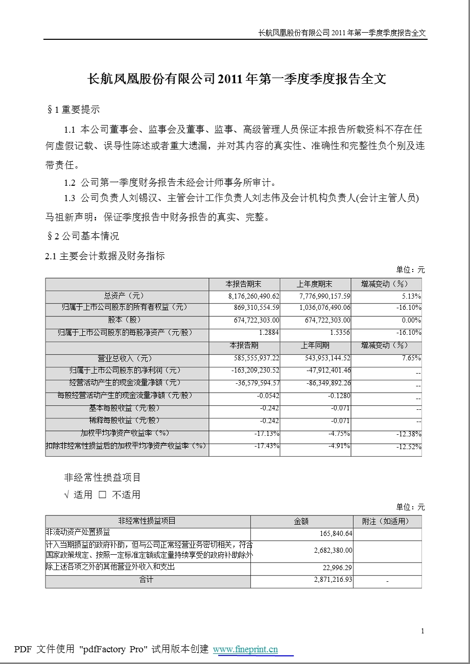 长航凤凰：第一季度报告全文.ppt_第1页