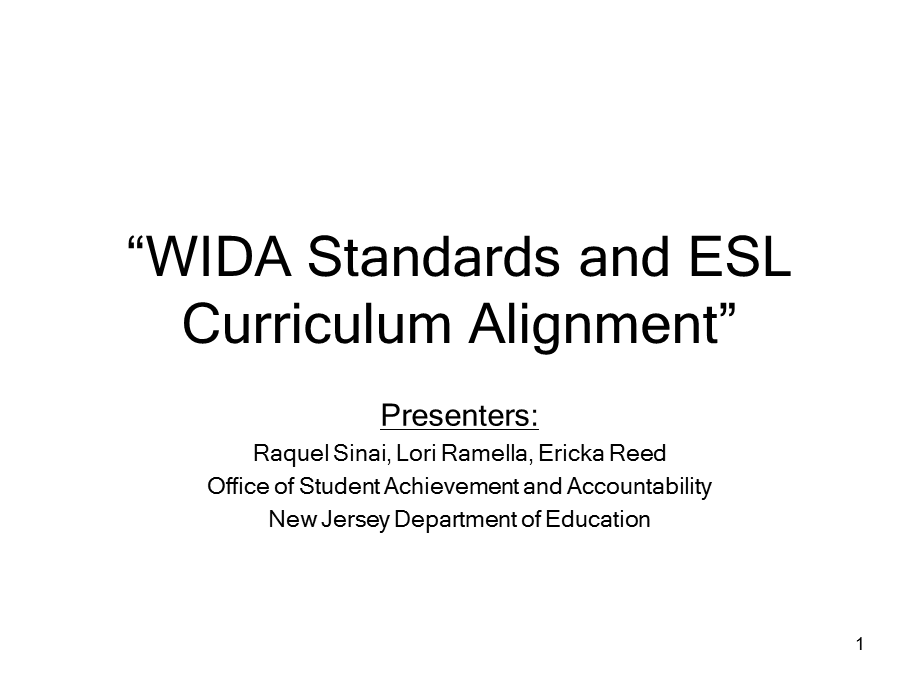 WIDA Standards and ESL Curriculum Alignment.ppt_第1页