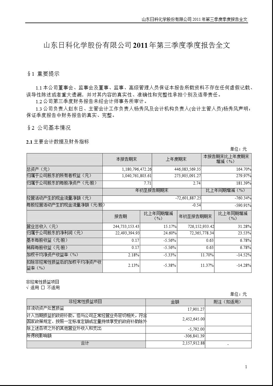 日科化学：第三季度报告全文.ppt_第1页