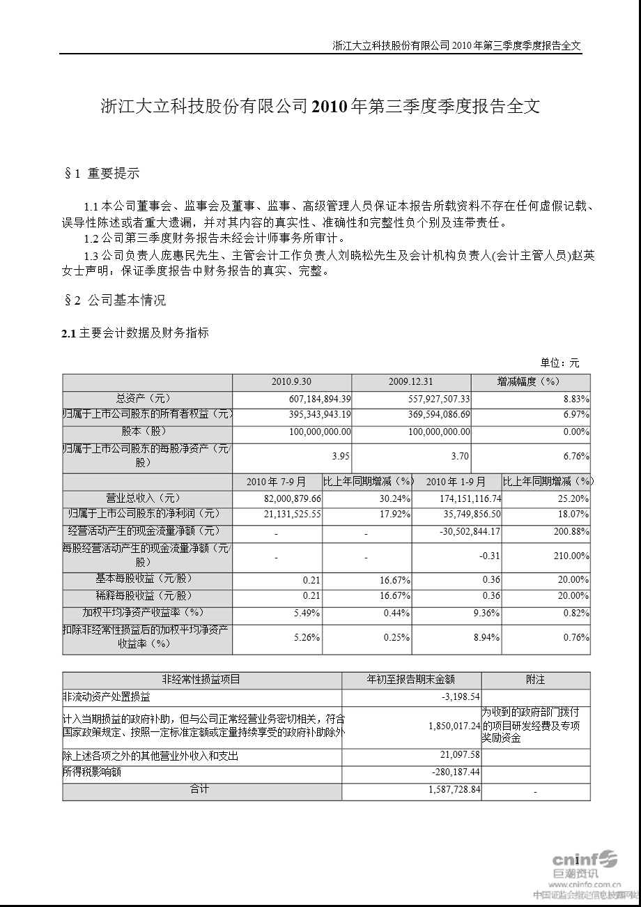 大立科技：第三季度报告全文.ppt_第1页