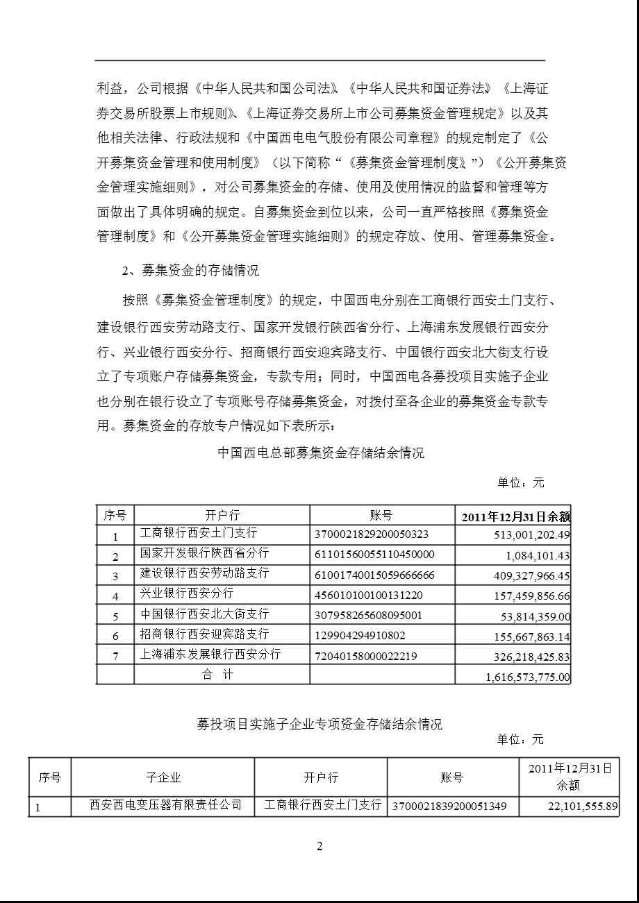 601179 中国西电募集资金存放与使用情况的专项核查报告.ppt_第2页