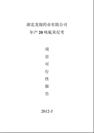 瑞普生物：湖北龙翔药业有限公司产20吨氟苯尼考项目可行性报告.ppt