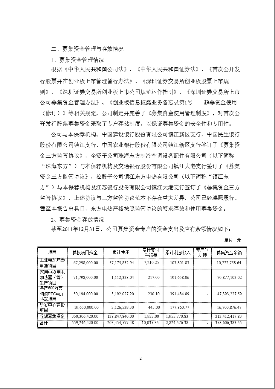 东方电热：东海证券有限责任公司关于公司募集资金存放与使用情况之核查意见.ppt_第2页