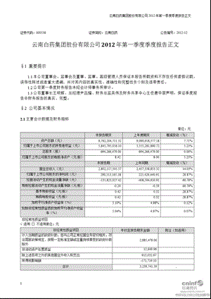 云南白药：第一季度报告正文.ppt