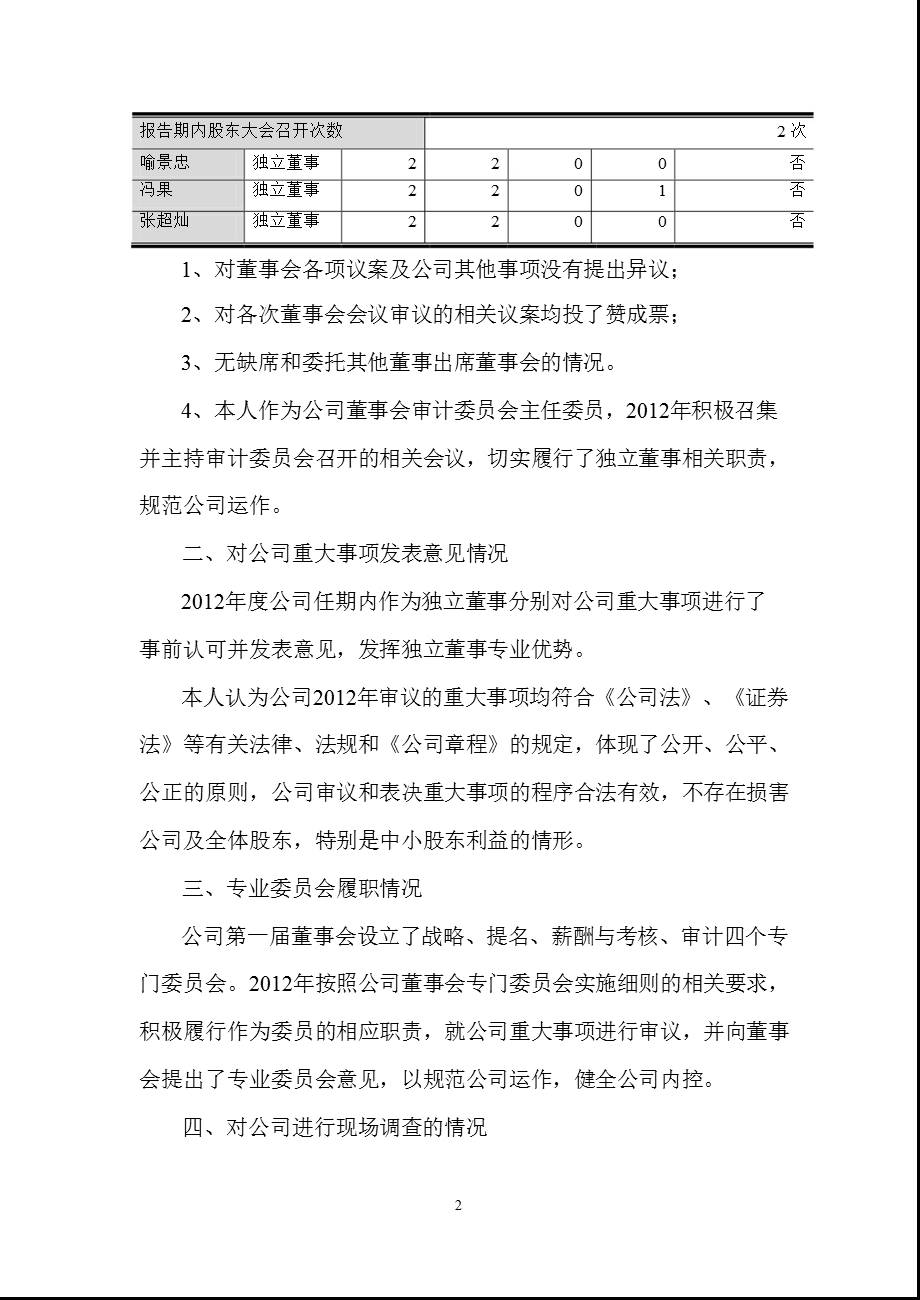 鼎龙股份：独立董事述职报告（喻景忠） .ppt_第2页