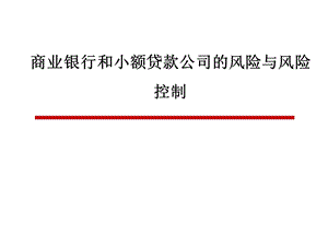 商业银行和小额贷款公司的风险与风险控制 精品培训课件.ppt