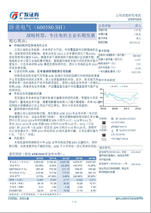 卧龙电气(600580)战略转型,专注电机主业长期发展130221.ppt