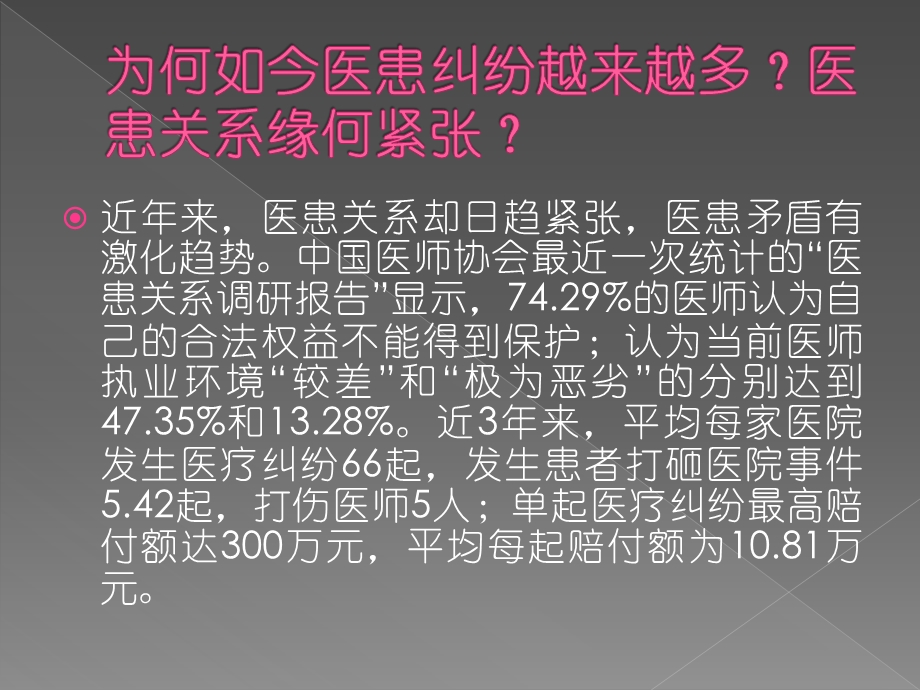 中国医师协会最近一次统计的医患关系调研报告&RDQUO;显示,.ppt_第2页