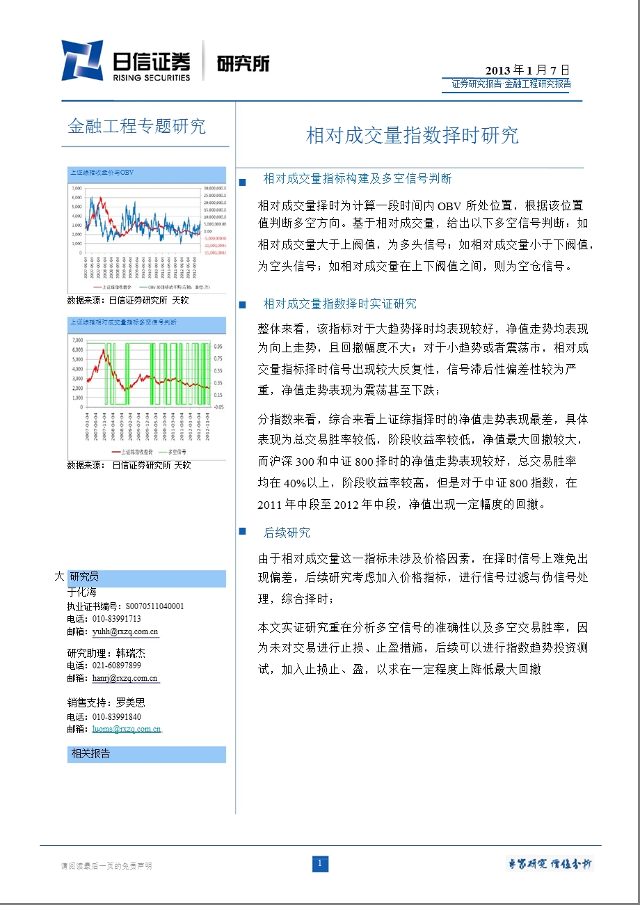 金融工程专题研究：相对成交量指数择时研究0107.ppt_第1页