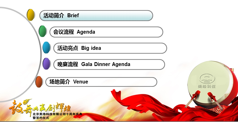 【鼓舞共赢同创辉煌】美络科技有限公司10周庆典暨签约仪式活动策划方案.ppt_第2页
