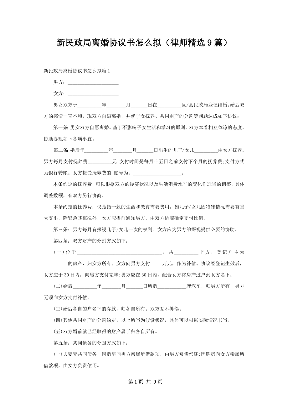 新民政局离婚协议书怎么拟（律师精选9篇）.docx_第1页