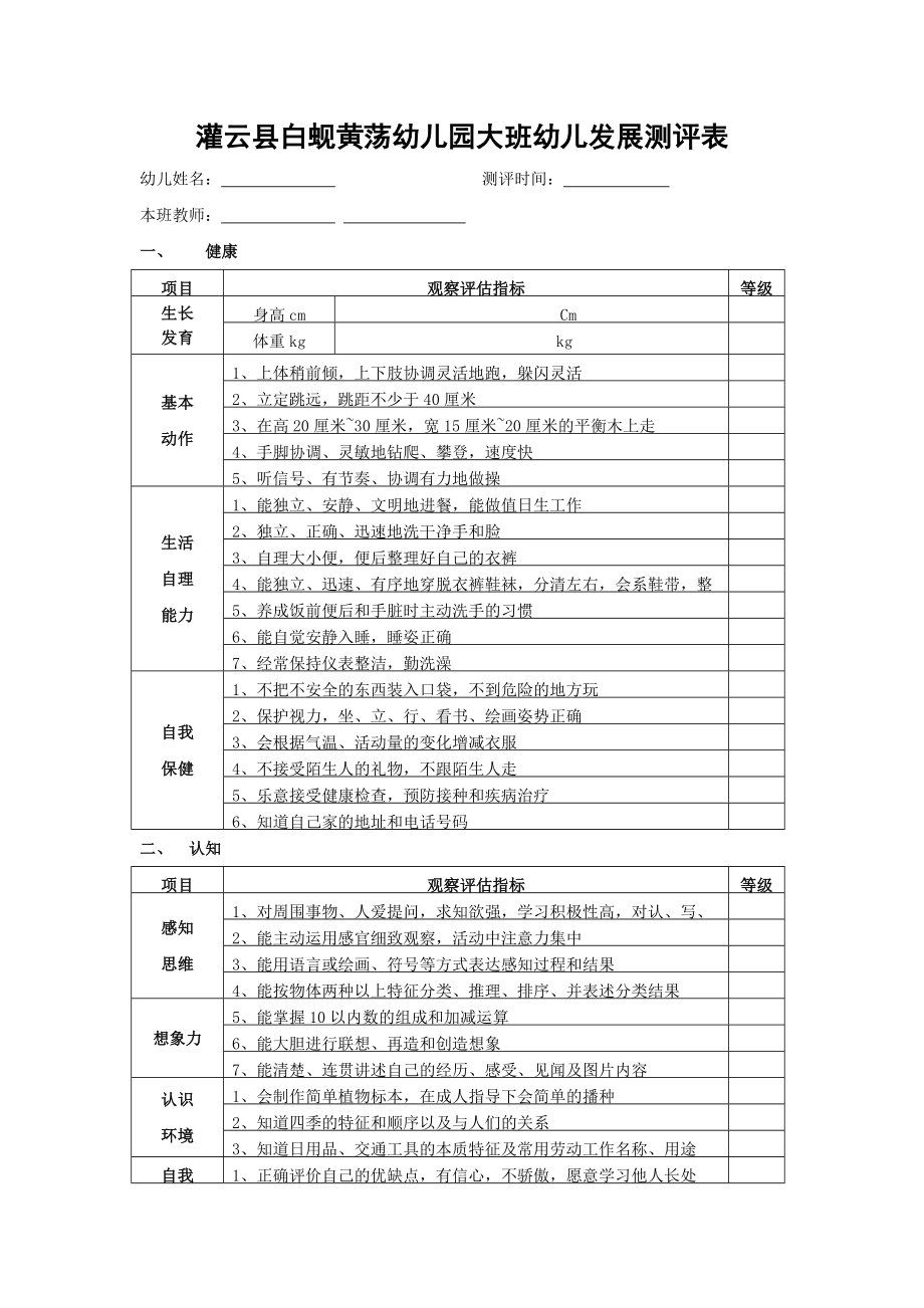 幼儿园大中小班幼儿发展评估表[定].doc_第1页