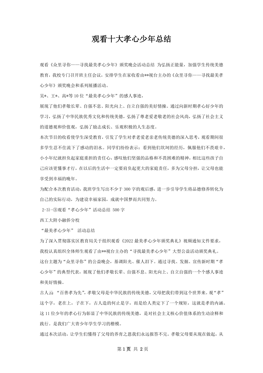 观看十大孝心少年总结.docx_第1页