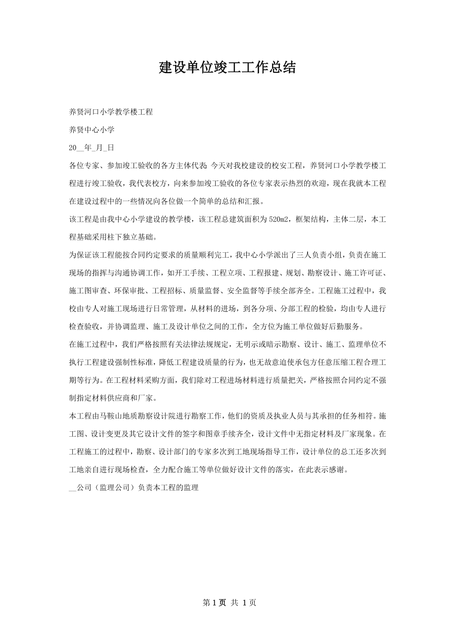 建设单位竣工工作总结.docx_第1页