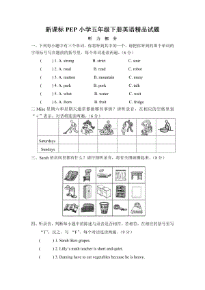 新课标PEP小学五级下册英语精品试题.doc