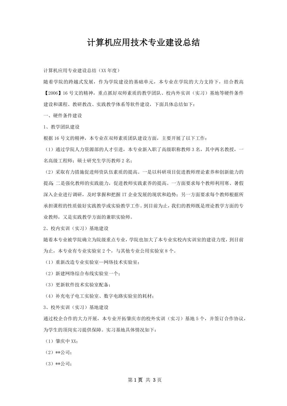 计算机应用技术专业建设总结.docx_第1页