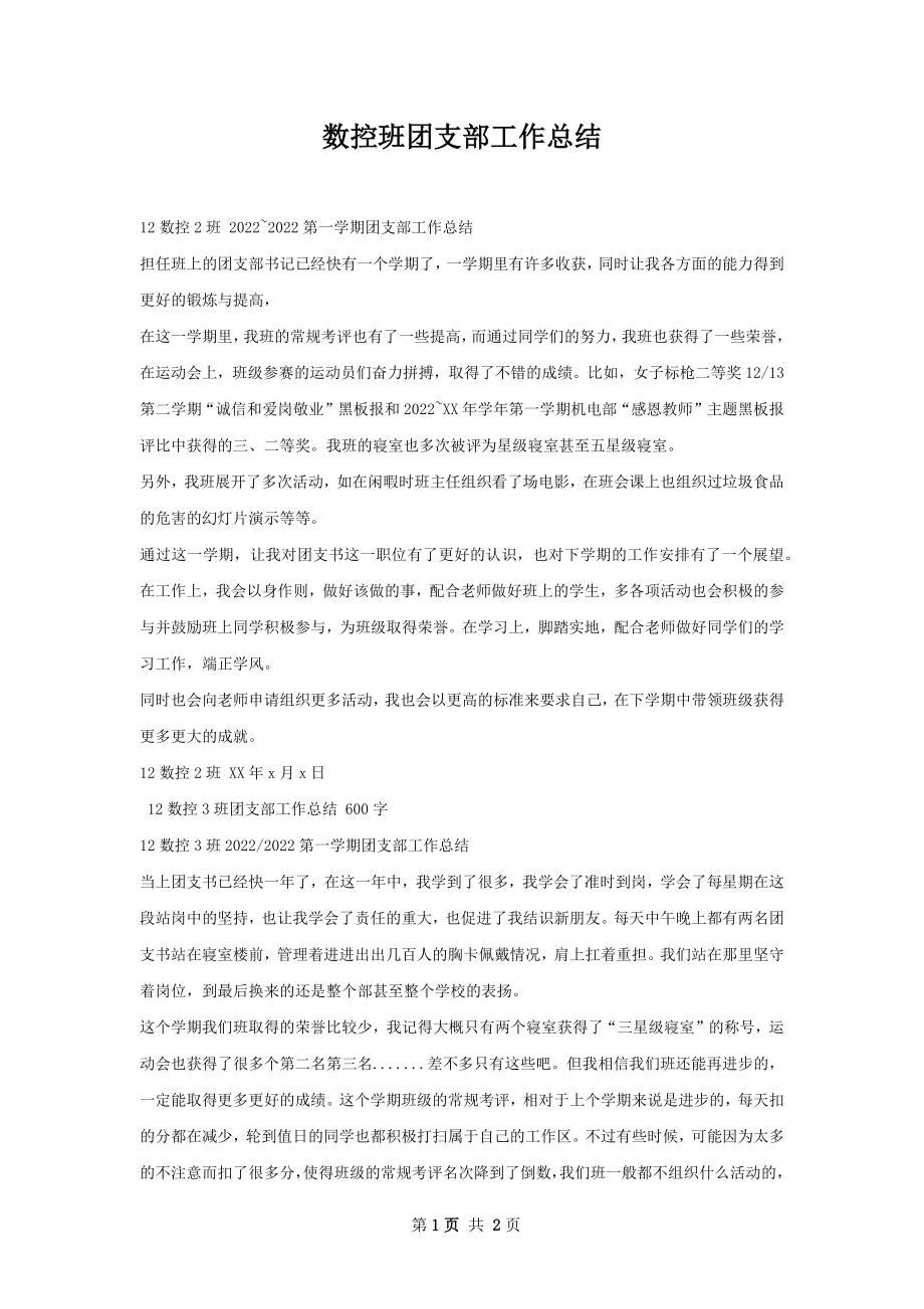 数控班团支部工作总结.docx_第1页