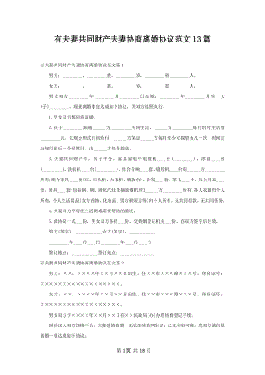 有夫妻共同财产夫妻协商离婚协议范文13篇.docx