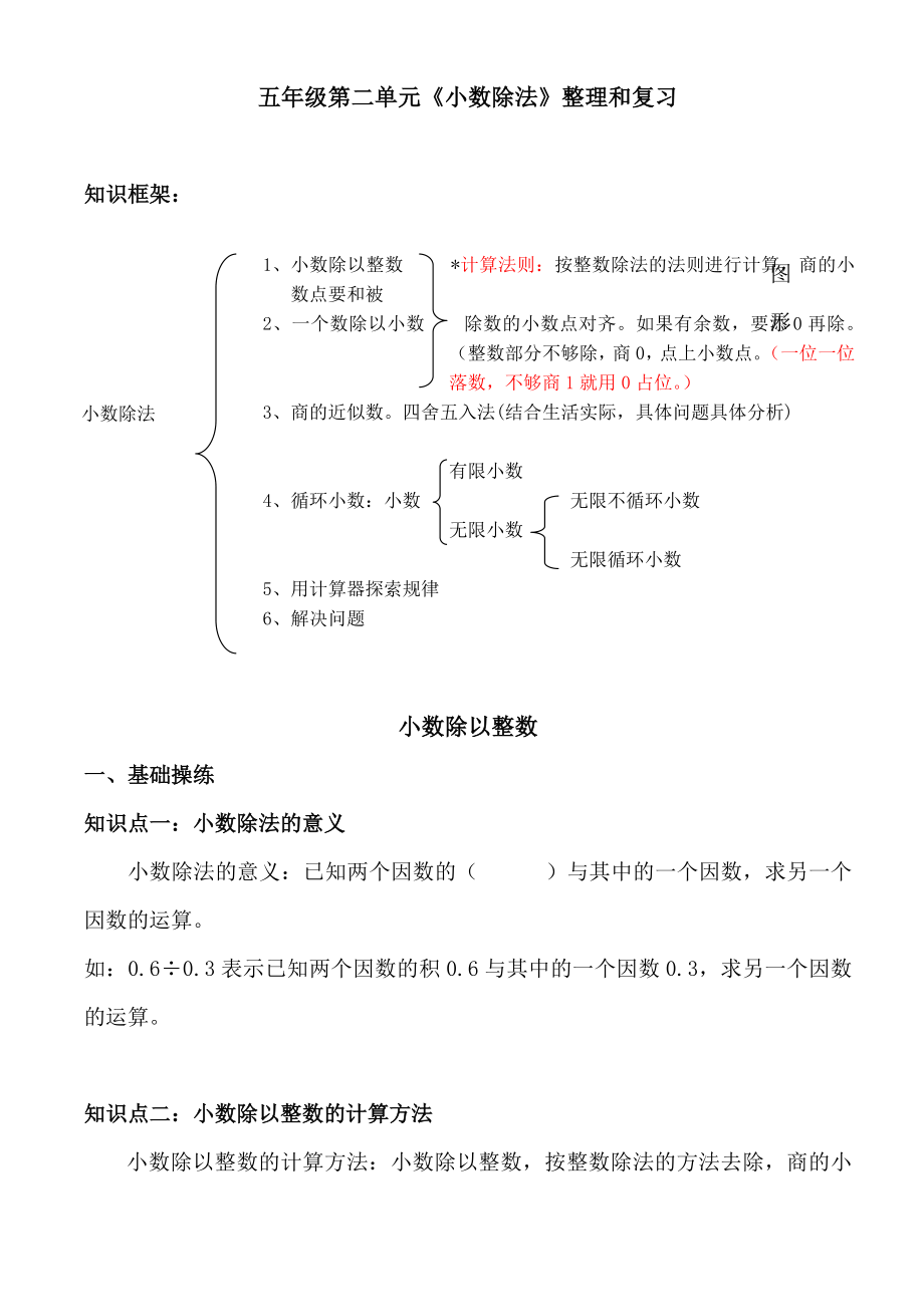 人教版五级上册数学小数除法知识全面整理.doc_第1页