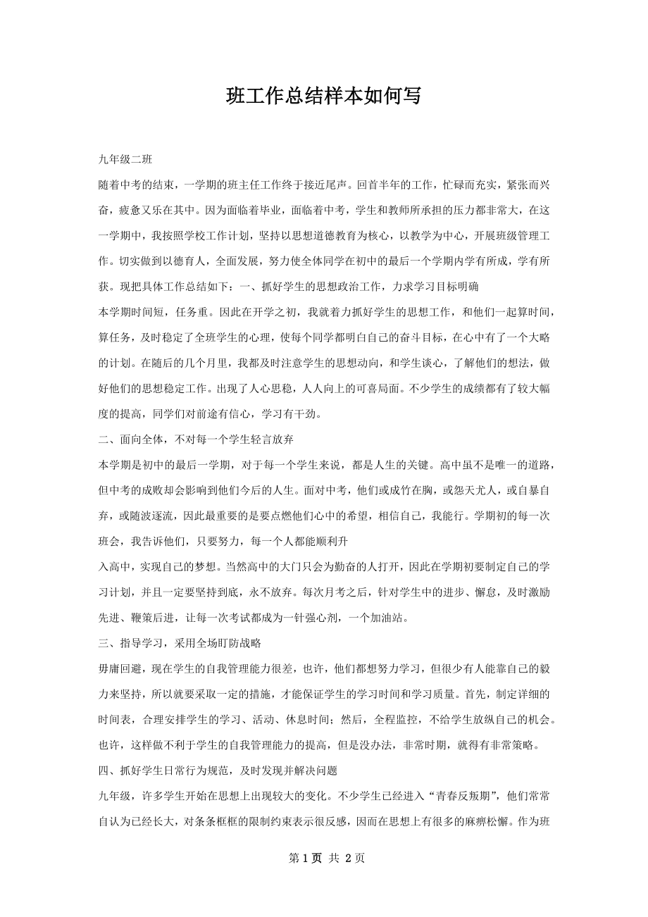 班工作总结样本如何写.docx_第1页