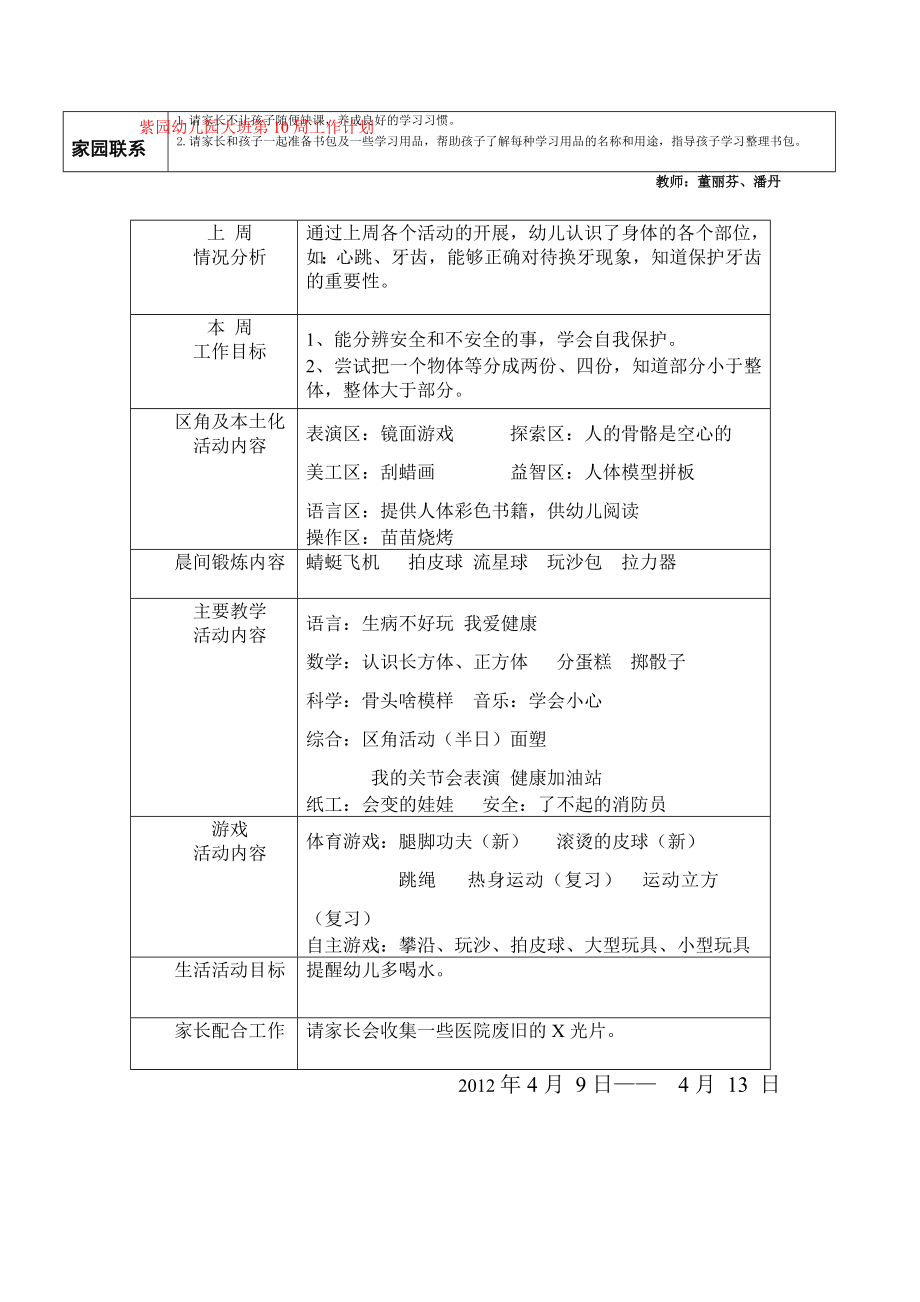 幼儿园班级周活动计划表【教委推荐】2.doc_第2页