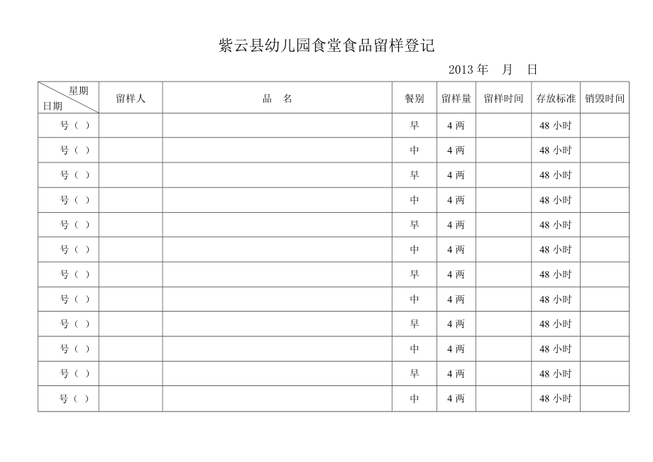 .3餐具消毒、留样各种表格班级消毒等_第2页