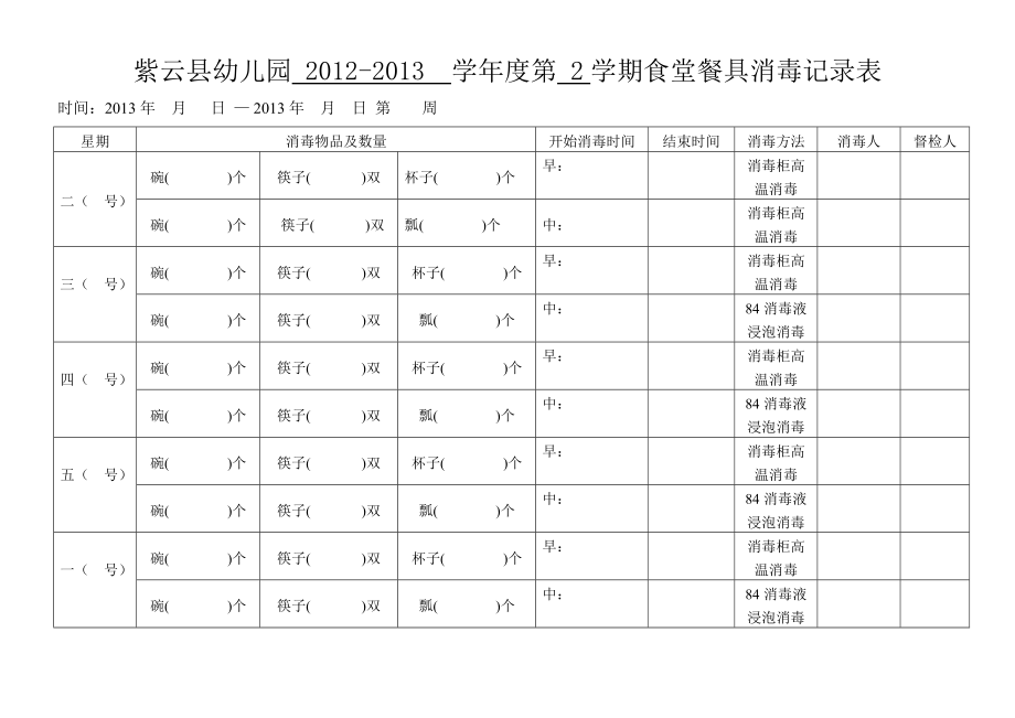 .3餐具消毒、留样各种表格班级消毒等_第3页