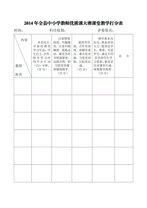 全县中小学教师优质课大赛课堂教学打分表.doc