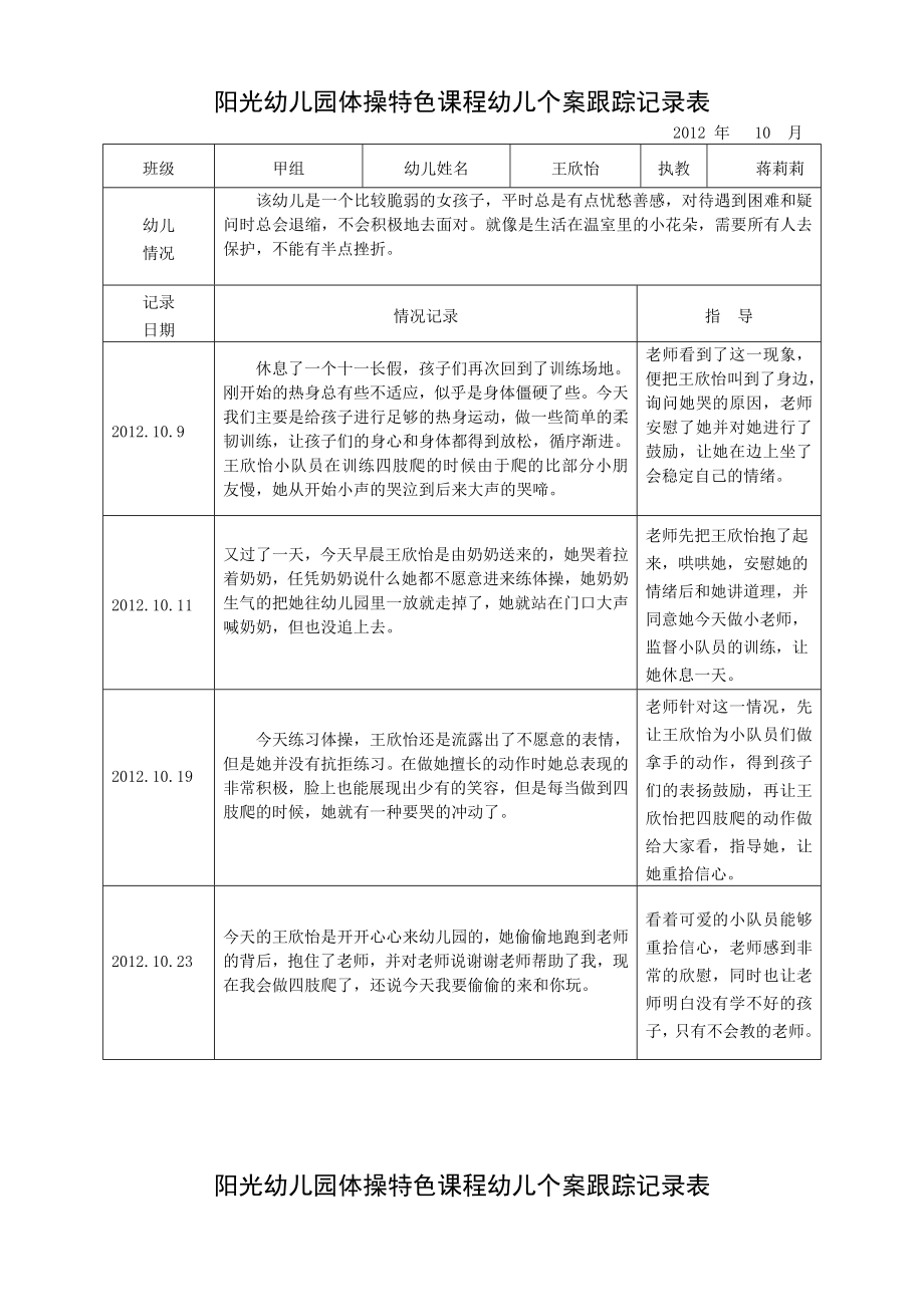 阳光幼儿园体操特色课程幼儿个案跟踪记录表.doc_第2页