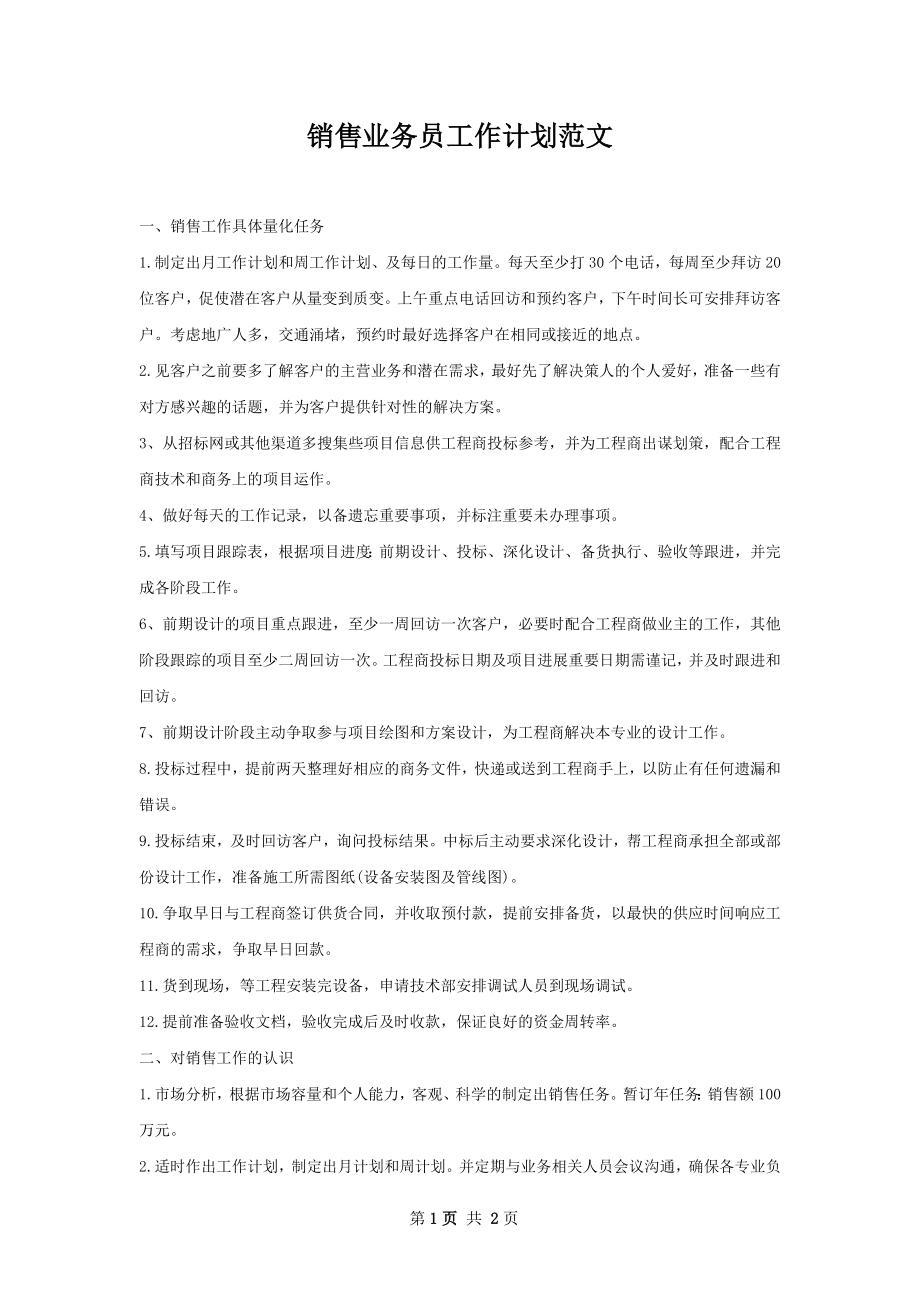 销售业务员工作计划范文.docx_第1页