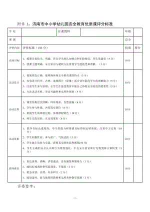 附件1：济南市中小学幼儿园安全教育优质课评分标准.doc