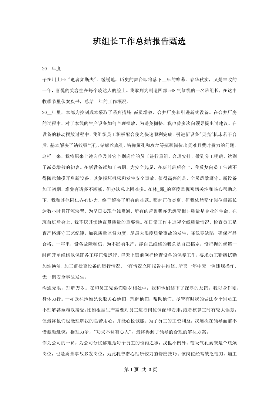 班组长工作总结报告甄选.docx_第1页