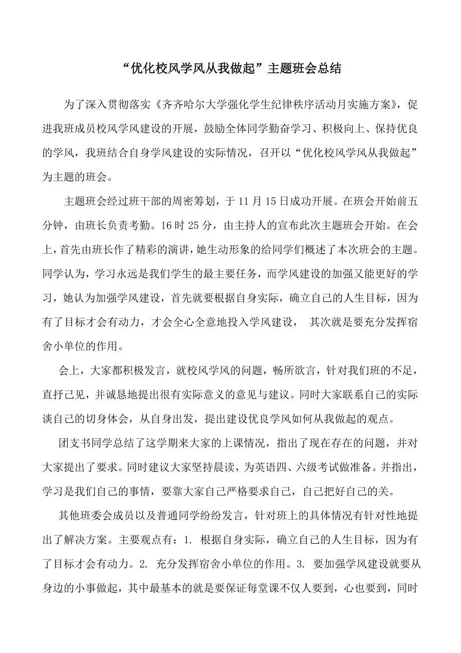 “优化校风学风从我做起”主题班会总结.doc_第1页