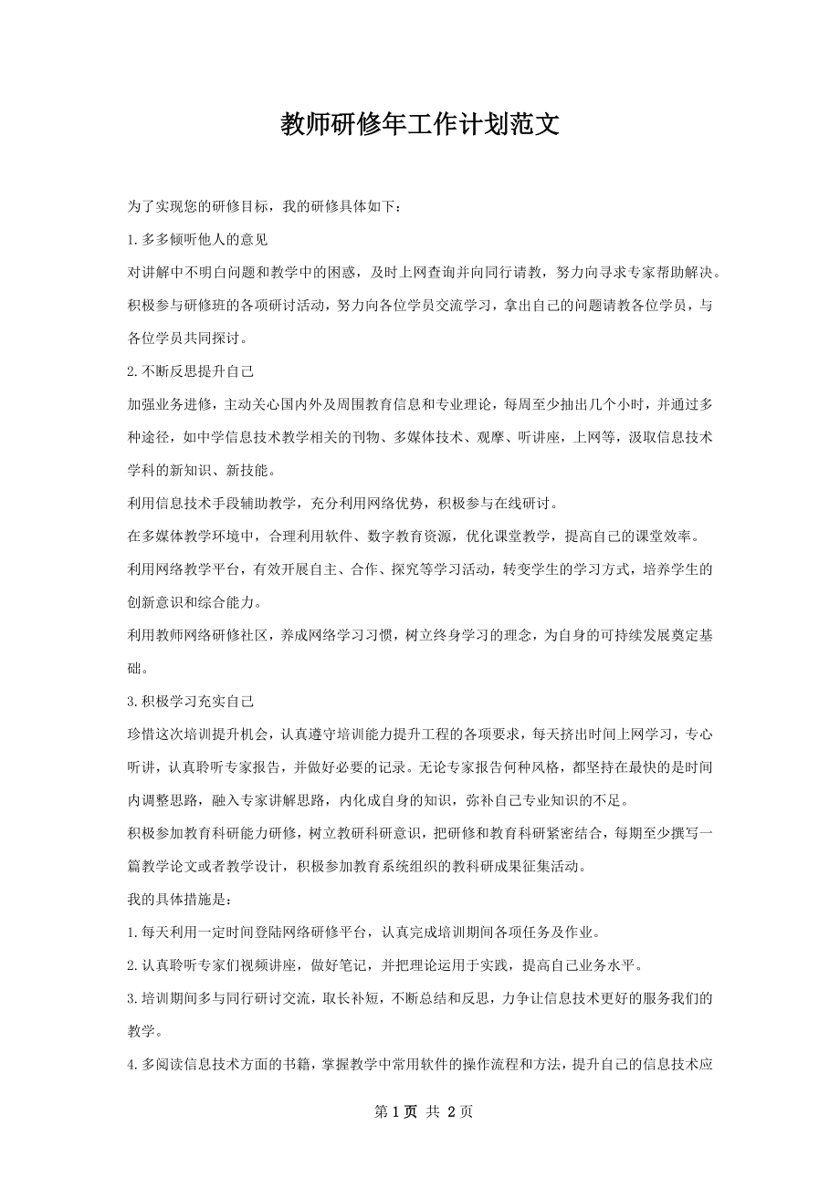 教师研修年工作计划范文.docx_第1页