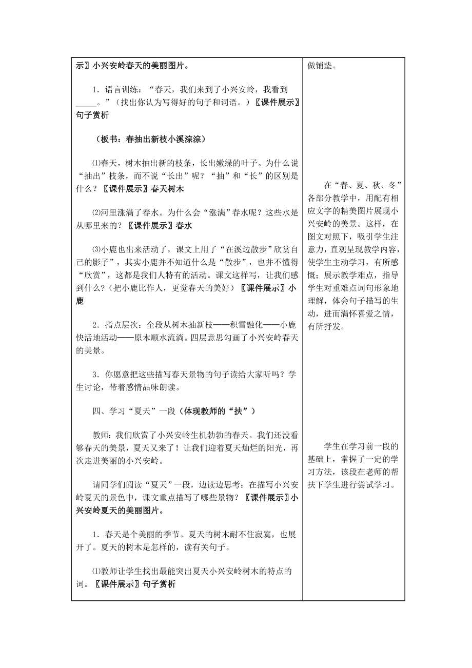 人教版小学三级语文上册《美丽的小兴安岭》教学设计.doc_第2页