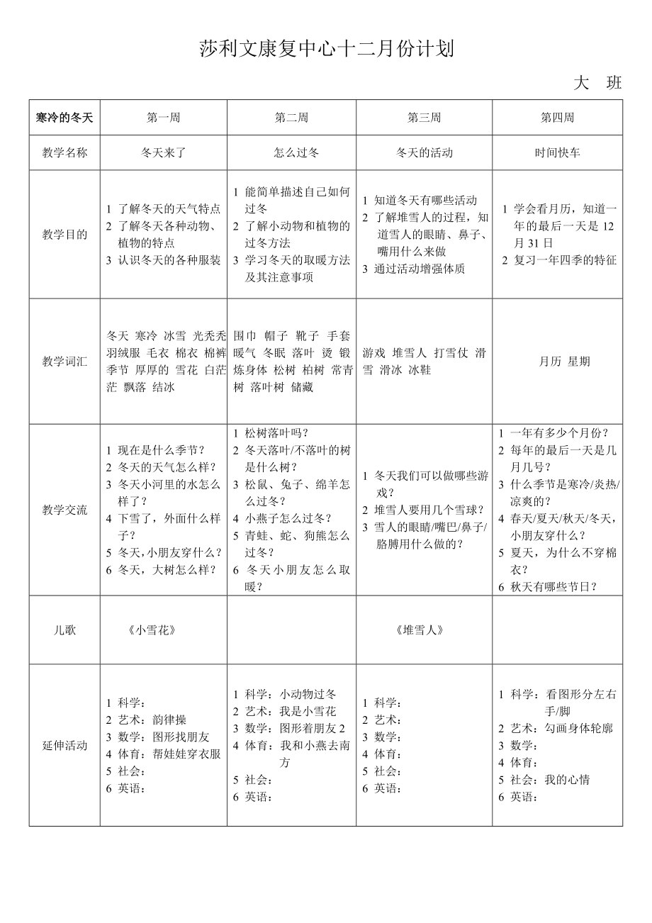 幼儿园大班十二月教案.doc_第1页