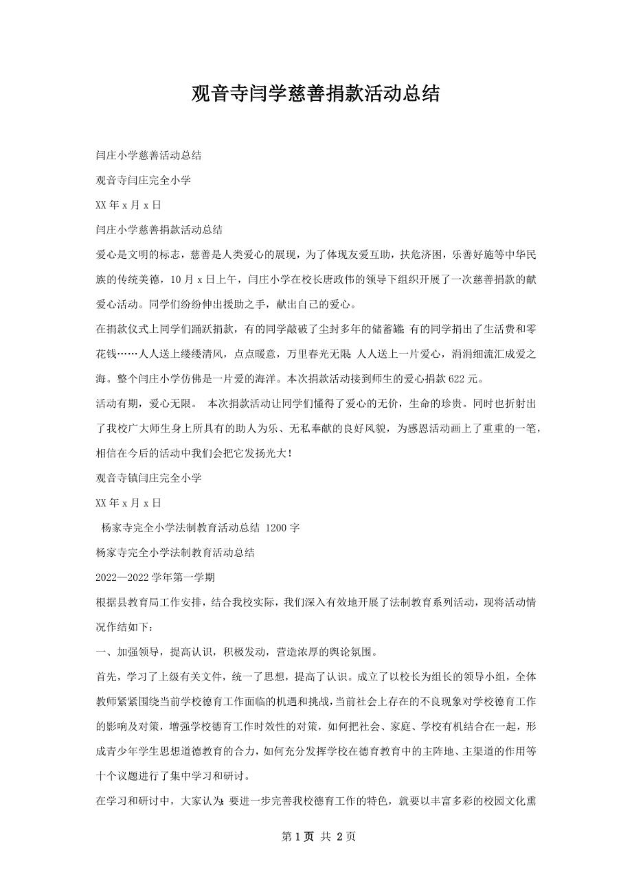 观音寺闫学慈善捐款活动总结.docx_第1页