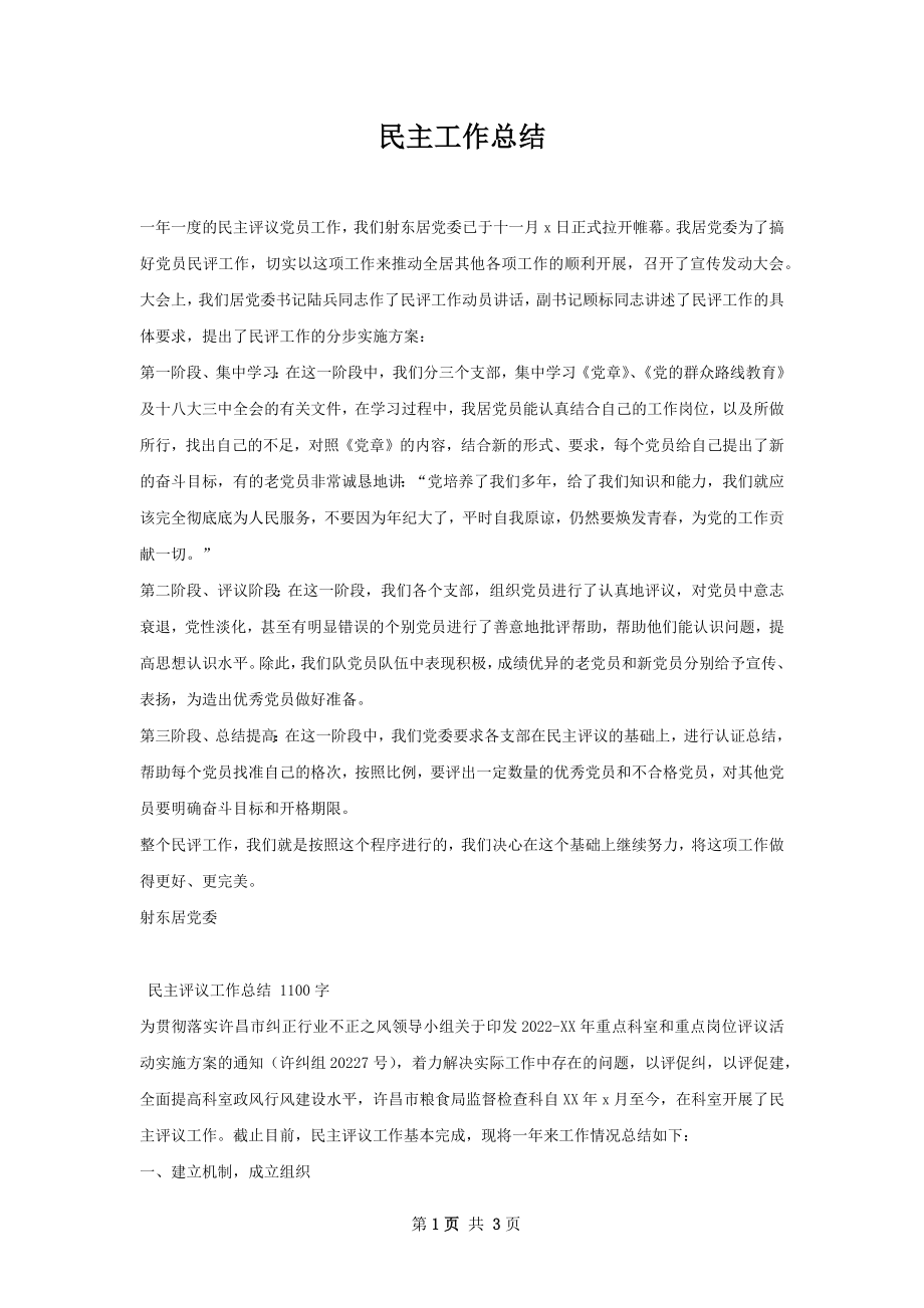 民主工作总结.docx_第1页