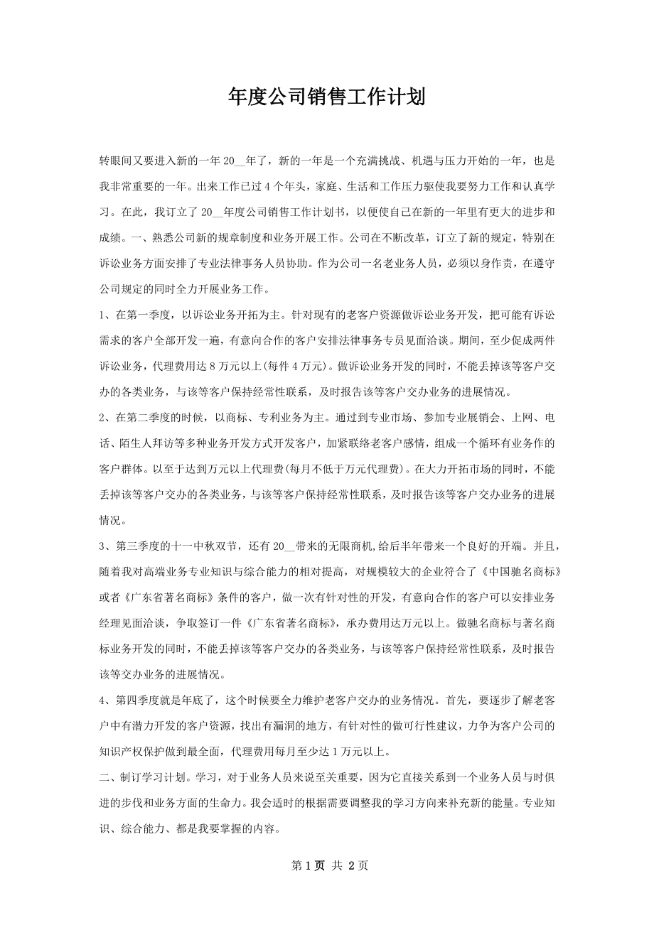 年度公司销售工作计划.docx_第1页