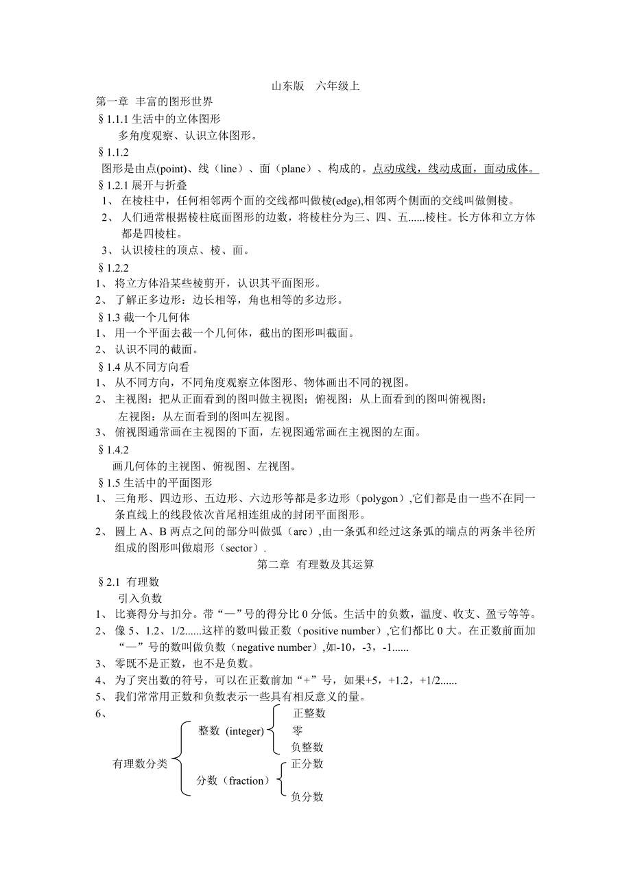 鲁教版六级上册数学知识点汇总.doc_第1页