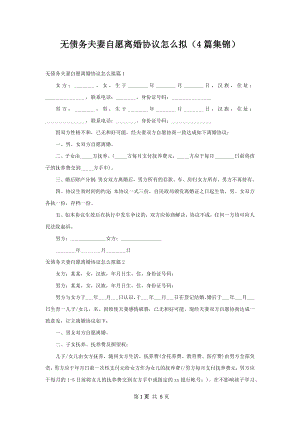 无债务夫妻自愿离婚协议怎么拟（4篇集锦）.docx