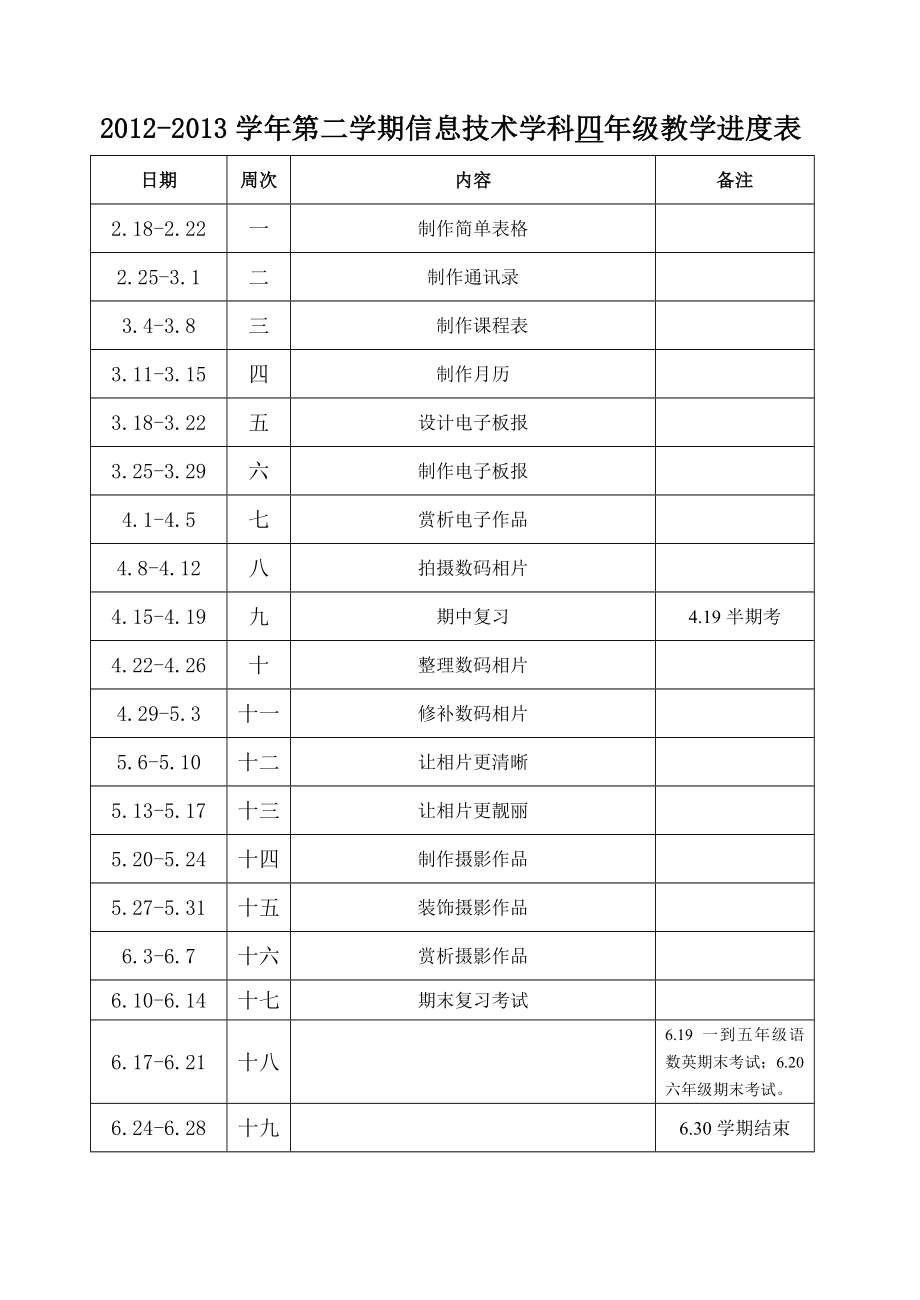 福建教育出版社小学三至六级第二学期信息技术进度表.doc_第2页