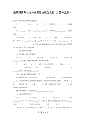 无共同债务双方协商离婚协议怎么拟（2篇专业版）.docx