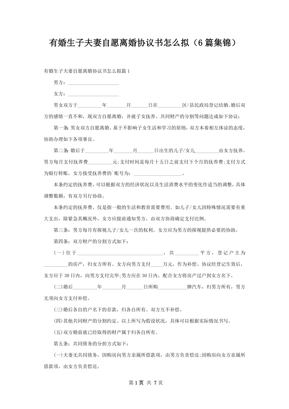 有婚生子夫妻自愿离婚协议书怎么拟（6篇集锦）.docx_第1页